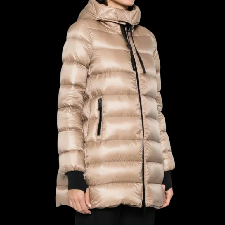 Doudoune longue MONCLER Suyen nylon brillant beige