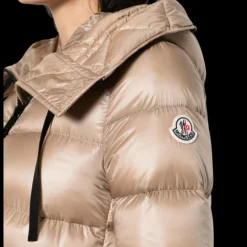 Doudoune longue MONCLER Suyen nylon brillant beige