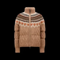 Doudoune MONCLER laine mohair alpaga jacquard beige marron logo Grenoble
