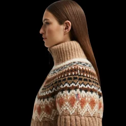 Doudoune MONCLER laine mohair alpaga jacquard beige marron logo Grenoble