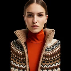 Doudoune MONCLER laine mohair alpaga jacquard beige marron logo Grenoble