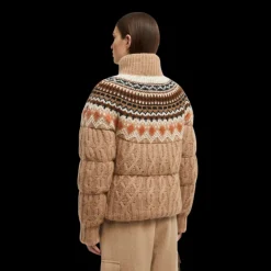 Doudoune MONCLER laine mohair alpaga jacquard beige marron logo Grenoble