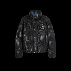 Doudoune MONCLER x PALM ANGELS Haumani nylon noir verni matelassé zigzag logo