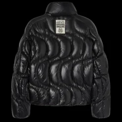 Doudoune MONCLER x PALM ANGELS Haumani nylon noir verni matelassé zigzag logo