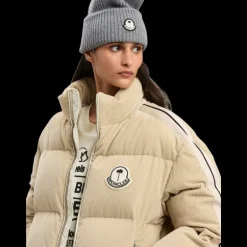 Doudoune MONCLER x PALM ANGELS Abrolhos velours beige broderie logo