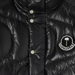 Doudoune MONCLER x PALM ANGELS Haumani nylon noir verni matelassé zigzag logo