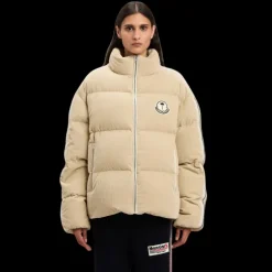 Doudoune MONCLER x PALM ANGELS Abrolhos velours beige broderie logo