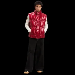 Doudoune MONCLER x PALM ANGELS Haumani nylon noir verni matelassé zigzag logo