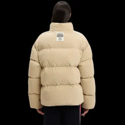 Doudoune MONCLER x PALM ANGELS Abrolhos velours beige broderie logo
