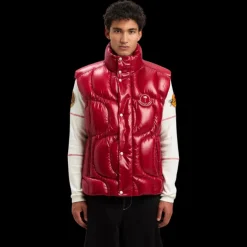 Doudoune MONCLER x PALM ANGELS Haumani nylon noir verni matelassé zigzag logo