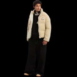 Doudoune MONCLER x PALM ANGELS Abrolhos velours beige broderie logo