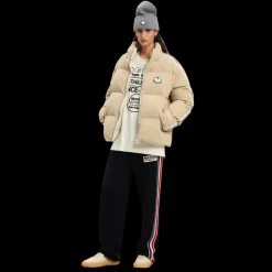 Doudoune MONCLER x PALM ANGELS Abrolhos velours beige broderie logo