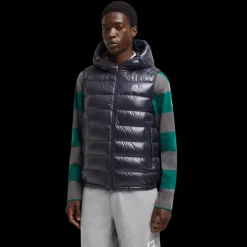 Doudoune sans manche MONCLER Barant capuche nylon bleu marine
