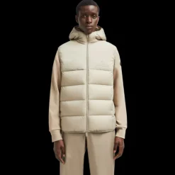 Doudoune sans manches à capuche MONCLER Bresse nylon beige