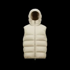 Doudoune sans manches à capuche MONCLER Bresse nylon beige