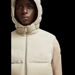 Doudoune sans manches à capuche MONCLER Bresse nylon beige