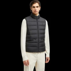 Doudoune sans manches gilet MONCLER Lechtal nylon noir logo cuir noir