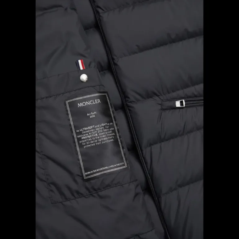Doudoune sans manches gilet MONCLER Lechtal nylon noir logo cuir noir