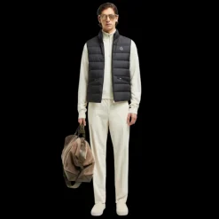 Doudoune sans manches gilet MONCLER Lechtal nylon noir logo cuir noir