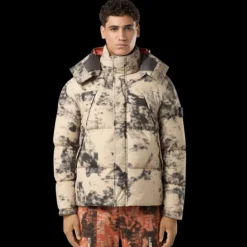 Doudoune thermosensible STONE ISLAND nylon camouflage beige noir capuche amovible
