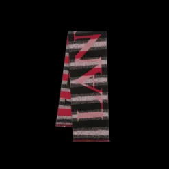 Echarpe LANVIN laine noire logo rouge gris