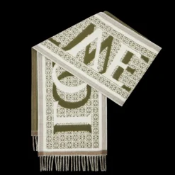 Echarpe LOEWE Love laine cachemire jacquard kaki écru