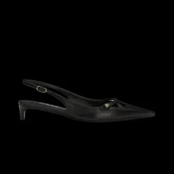 Escarpins DOLCE & GABBANA Slingback  à bride arrière cuir nappa noir logo DG doré