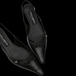 Escarpins DOLCE & GABBANA Slingback  à bride arrière cuir nappa noir logo DG doré