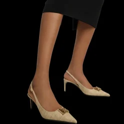 Escarpins ouverts DOLCE & GABBANA Slingback Rafia beige DG or