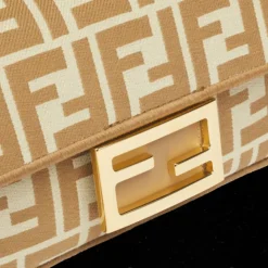 FENDI Baguette Mini Sac tissu écru jacquard FF beige