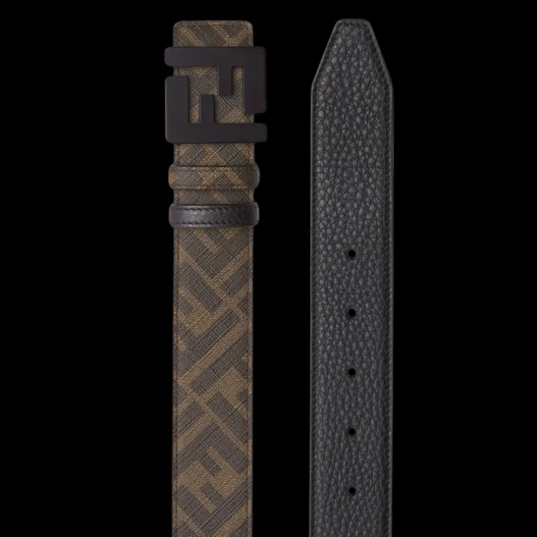 FENDI ceinture réversible noir motif FF marron