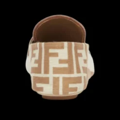 FENDI Mocassins ouverts motif FF Baguette toile rayures Pequin beige