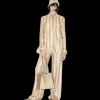 FENDI Pantalon large fluide soie Pequin ecru rayé beige