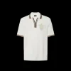 FENDI Polo manche courte jacquard FF écru col bord marron écusson