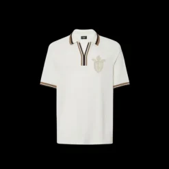 FENDI Polo manche courte jacquard FF écru col bord marron écusson