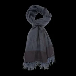 Foulard LANVIN soie chevrons gris franges