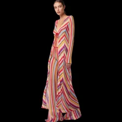 Gilet de plage MISSONI long en crochet rayé rouge