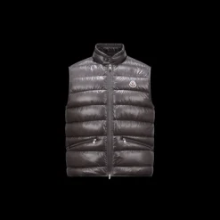 Gilet doudoune sans manches MONCLER Gui gris brillante Capuche