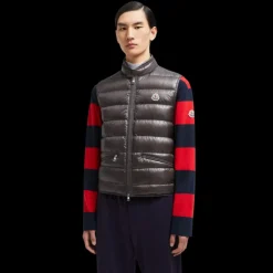 Gilet doudoune sans manches MONCLER Gui gris brillante Capuche