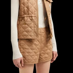 Gilet doudoune sans manche MONCLER Vigny lin matelassage losange camel