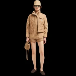 Gilet doudoune sans manche MONCLER Vigny lin matelassage losange camel