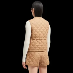 Gilet doudoune sans manche MONCLER Vigny lin matelassage losange camel