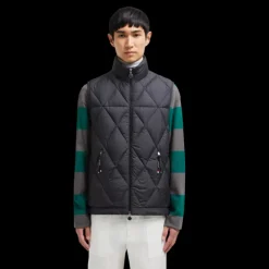 Gilet sans manche MONCLER Aroula nylon noir matelassé losange