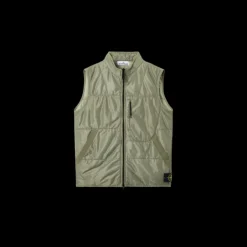 Gilet sans manche STONE ISLAND réversible ouate de polyester vert sauge