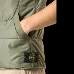 Gilet sans manche STONE ISLAND réversible ouate de polyester vert sauge