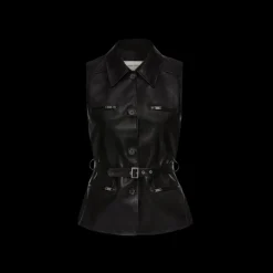 Gilet sans manches MAGDA BUTRYM cuir noir poches zippées ceinture