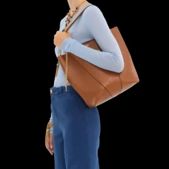 Grand sac cabas CHLOE Spin cuir camel charms métal doré