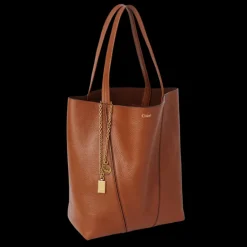 Grand sac cabas CHLOE Spin cuir camel charms métal doré