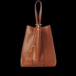 Grand sac cabas CHLOE Spin cuir camel charms métal doré