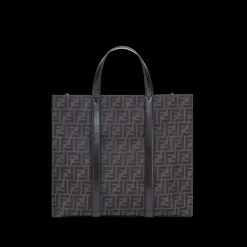 Grand sac shopping FENDI tissu jacquard recyclé motif FF gris